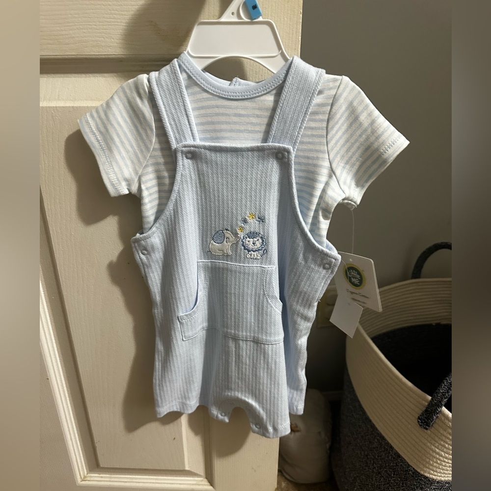 Little Me Light Blue Striped Overalls